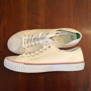 P.F. Flyers White Canvas Sneakers with Red and Blue Accents